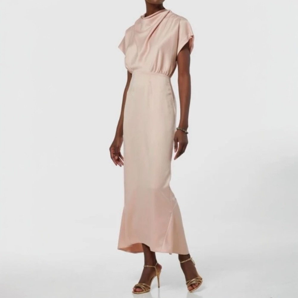 US 6 CLOSET LONDON BLUSH PINK HIGH NECK KIMONO MIDI DRESS NWT